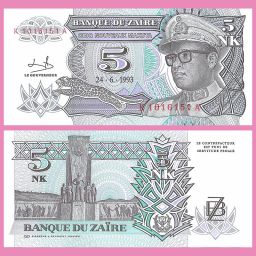 Zaire - Billete 5 Nuevos Makuta 1993