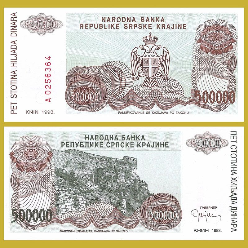 Croacia - Billete 500.000 Dinares 1993 (Krajina)