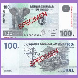 Congo democrático - Billete espécimen 100 Francos 2007