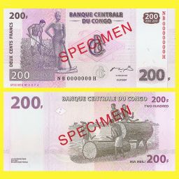 Congo democrático - Billete espécimen 200 Francos 2007