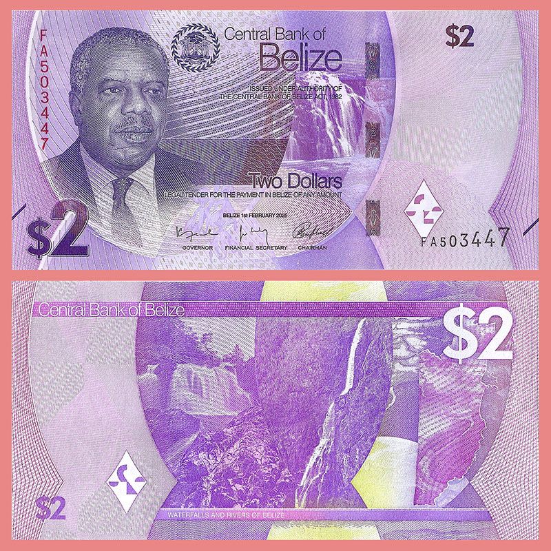 Belice - Billete 2 Dólares 2025