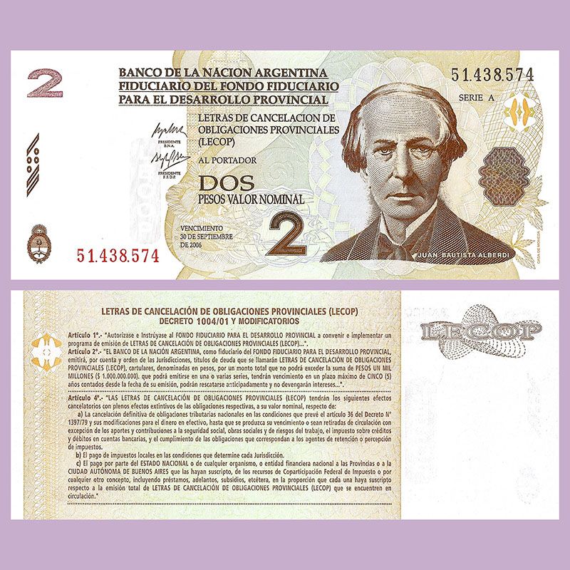 Argentina - Nacional (Lecop) - Bono 2 Pesos 2001