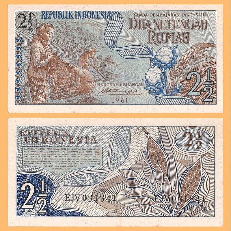 Indonesia - Billete 2 y 1/2 Rupias 1961