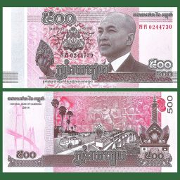Camboya - Lote billetes 100 y 500 Riels 2014