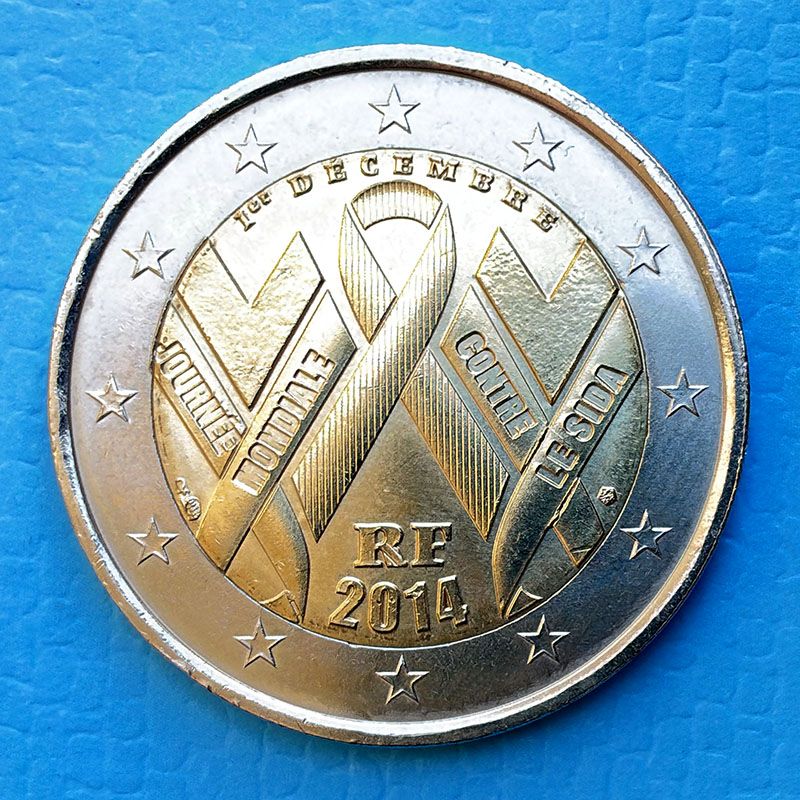 Francia - Moneda 2 Euros 2014 - Día mundial del Sida