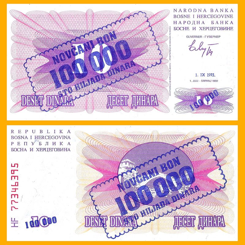 Bosnia y Herzegovina - Billete 100.000 Dinara 1993 (resellado)