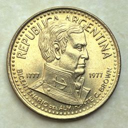 Argentina - Coin 5 Pesos Ley 1977 - Alte. Brown
