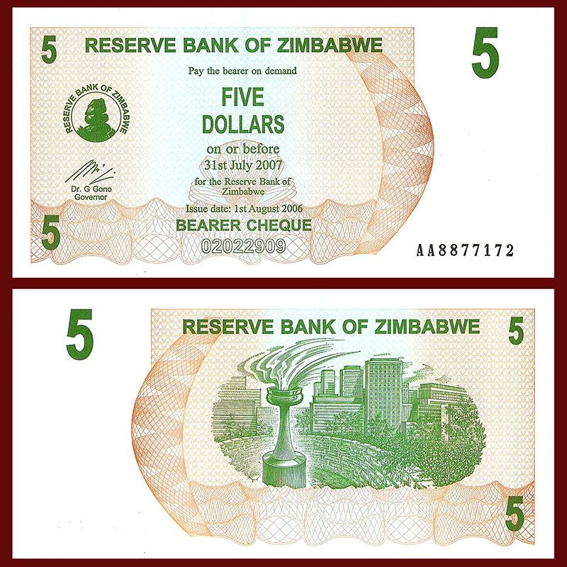 Zimbabue - Billete 5 Dólares 2006