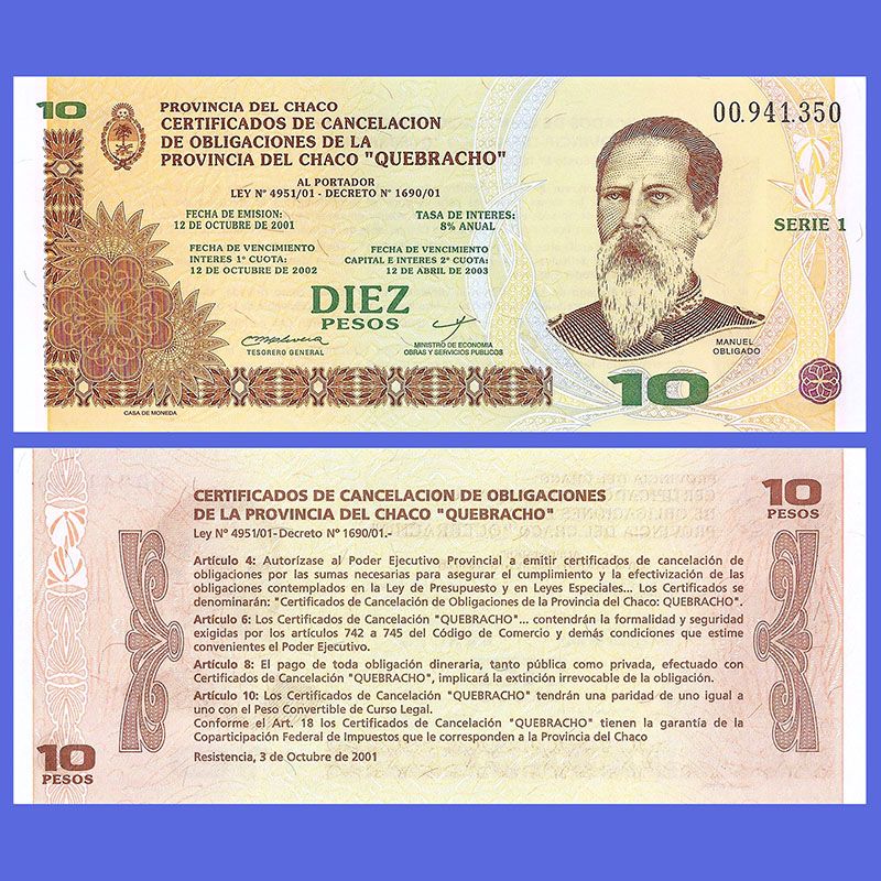 Argentina - Chaco - Bond 10 Pesos 2001