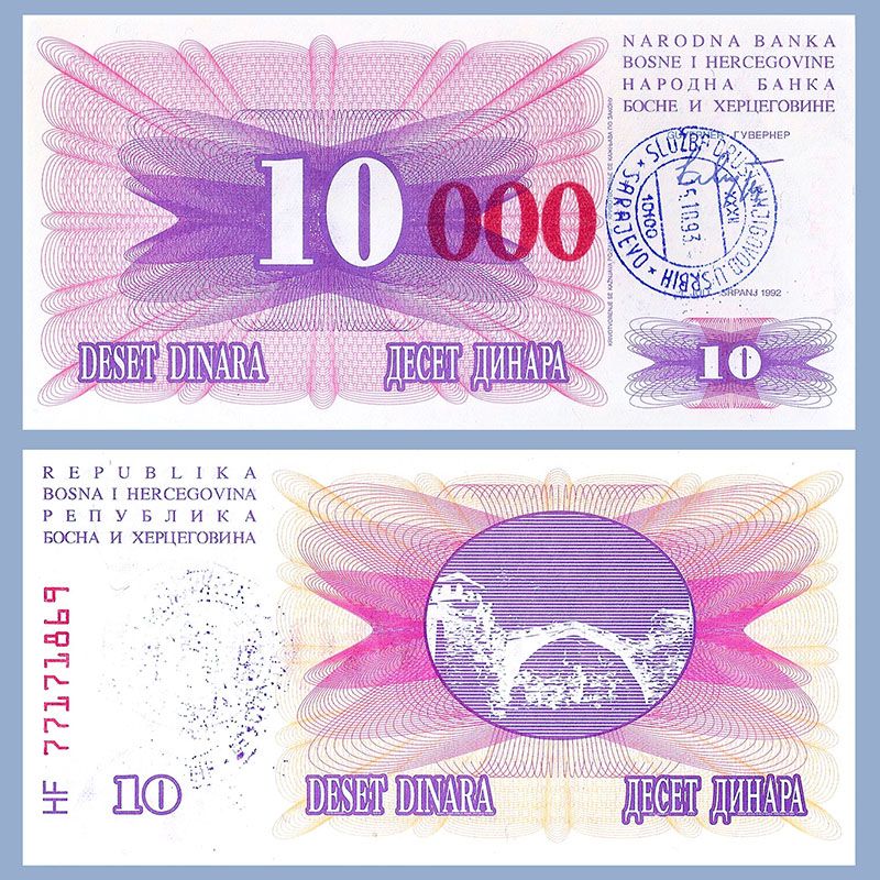 Bosnia and Herzegovina - Banknote 10,000 Dinara 1993 (overprinted)