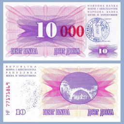 Bosnia and Herzegovina - Banknote 10,000 Dinara 1993 (overprinted)